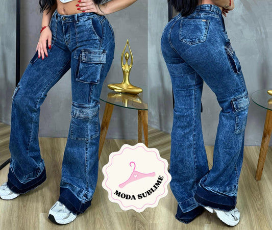 Jeans con Brillos en Bolsas