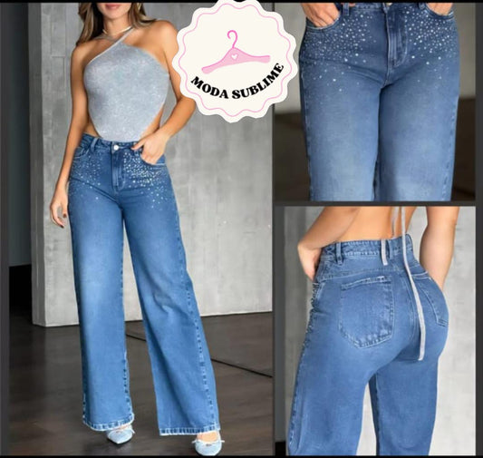 Pantalón Wide Leg brillos